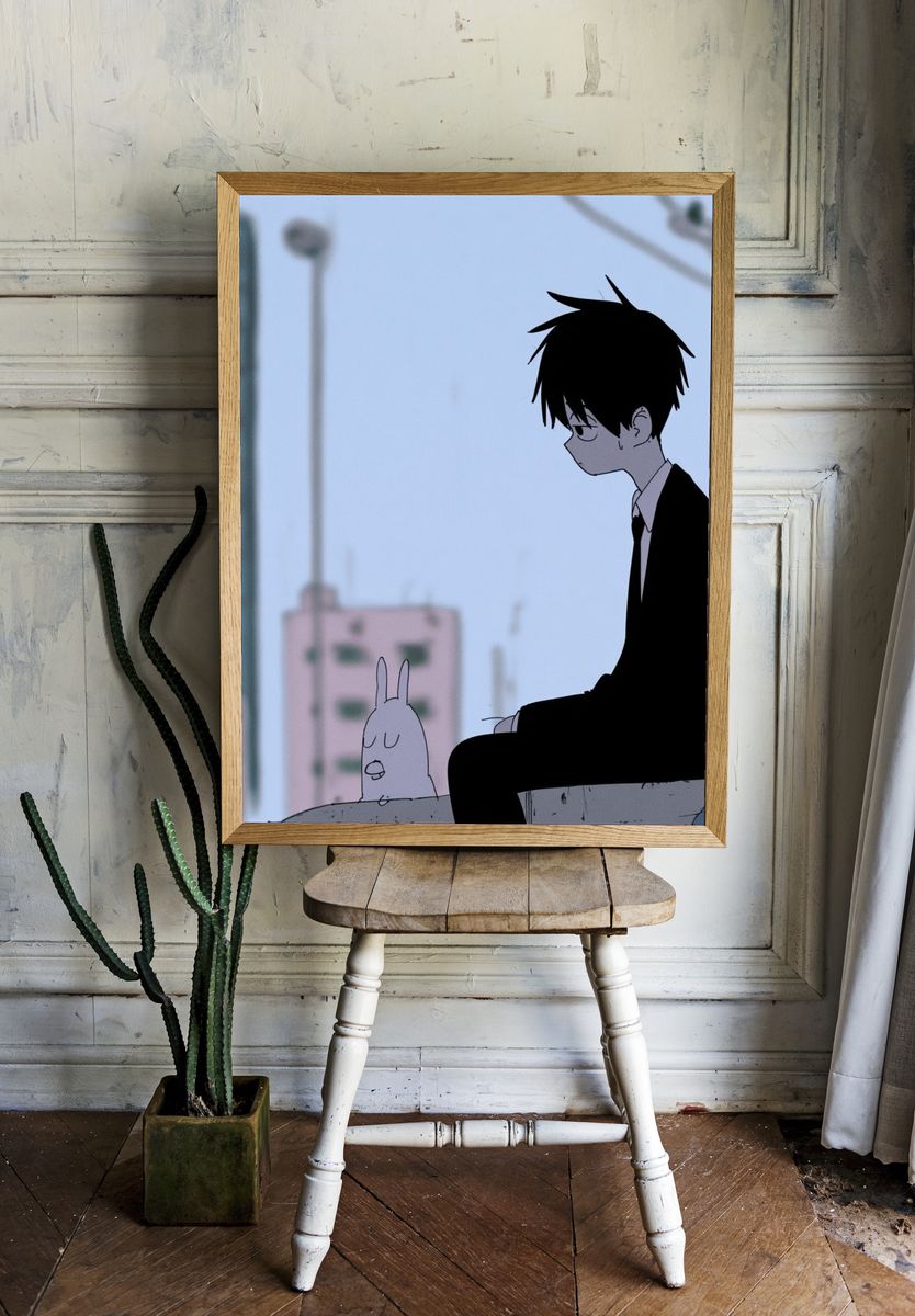 Anime Boy and Rabbit Cityscape Print. — room view 1