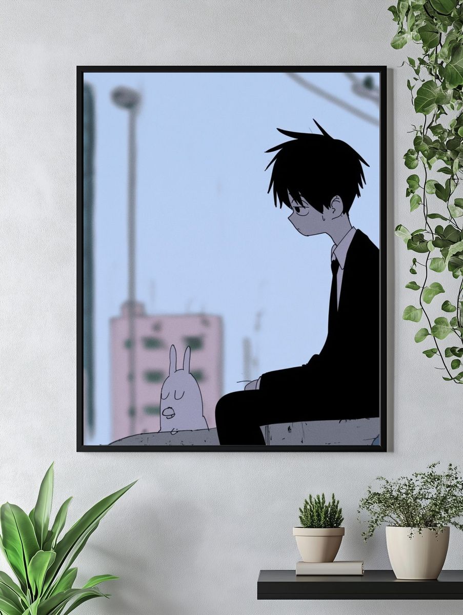 Anime Boy and Rabbit Cityscape Print. — room view 4