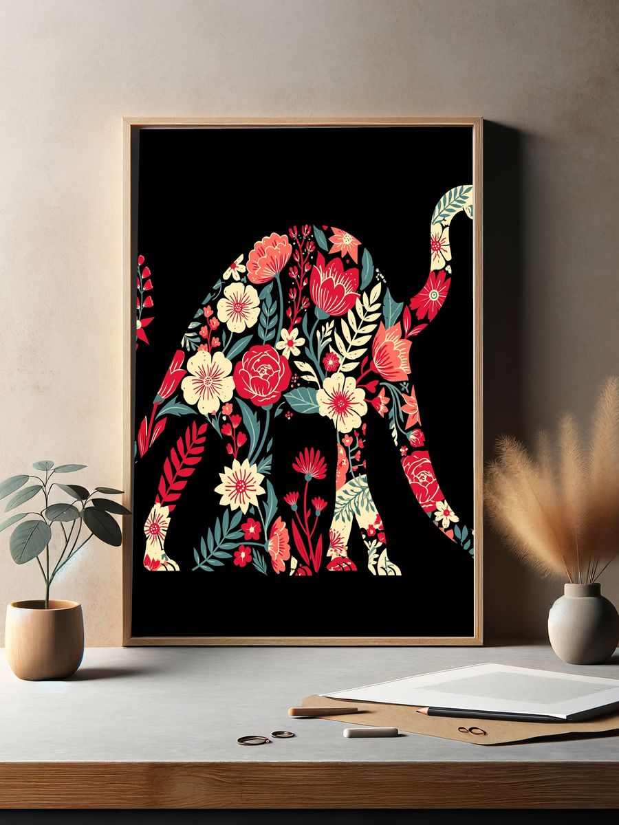 Floral Elephant Illustration Poster. — room view 2