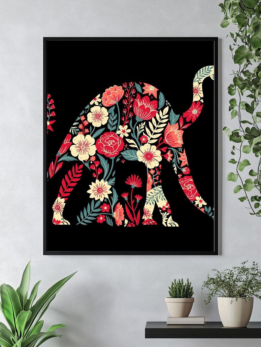 Floral Elephant Illustration Poster. — room view 4