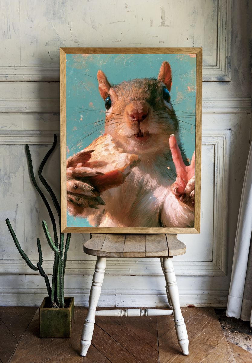 Squirrel Peace Sign Illustration Poster. room preview