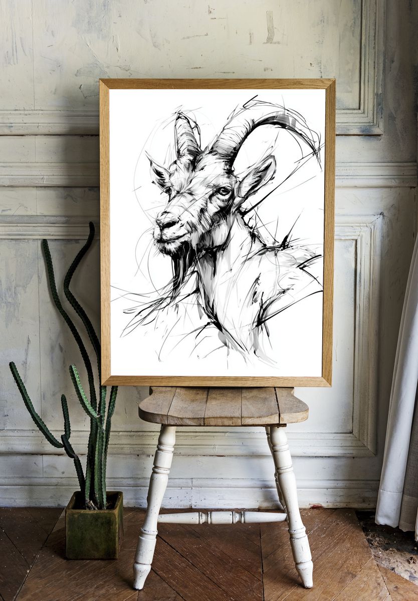 Mountain Goat Ink Sketch Poster. — room view 1