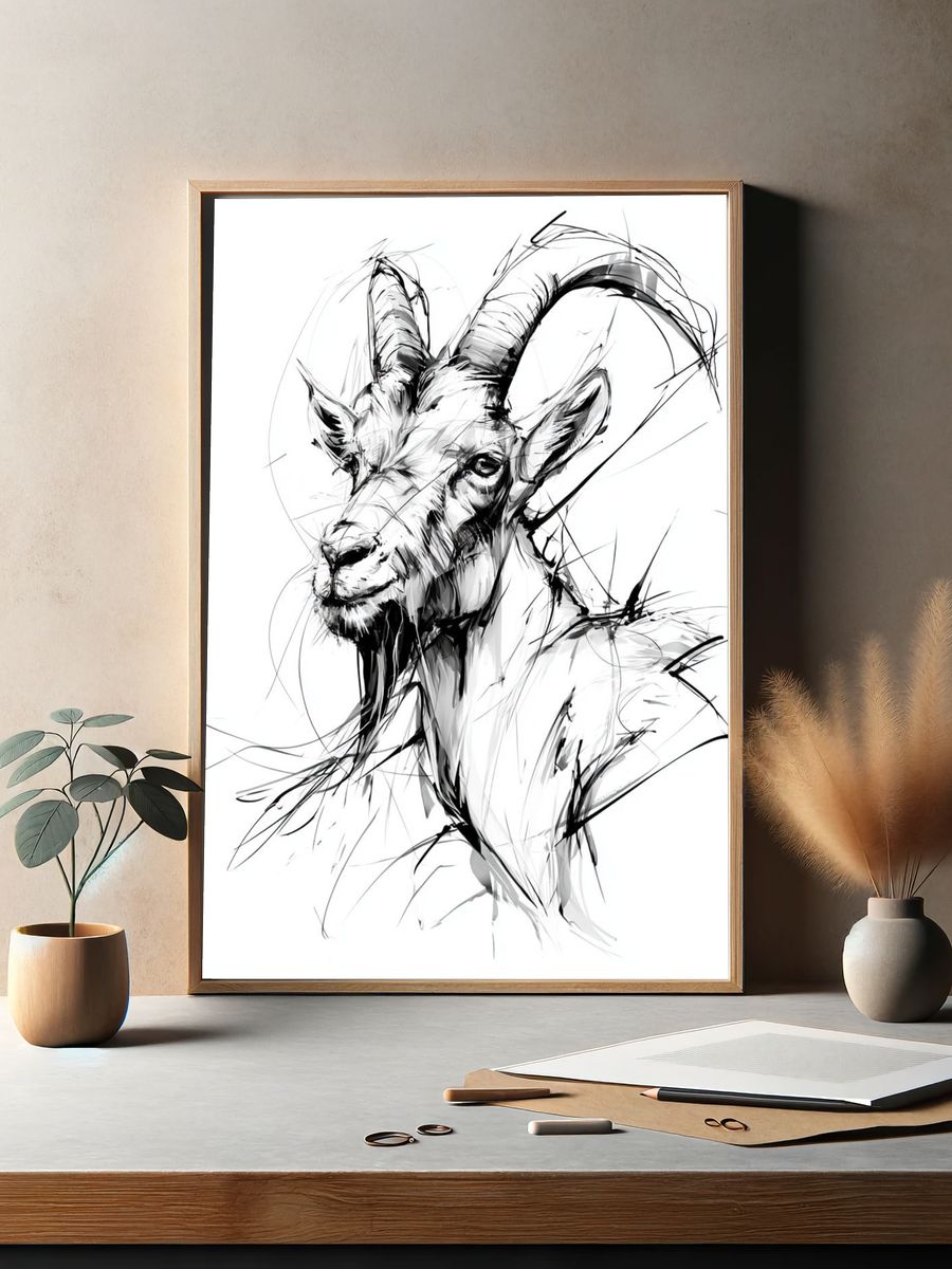 Mountain Goat Ink Sketch Poster. — room view 2