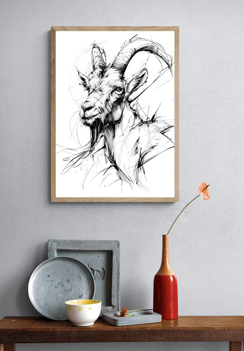 Mountain Goat Ink Sketch Poster. — room view 3