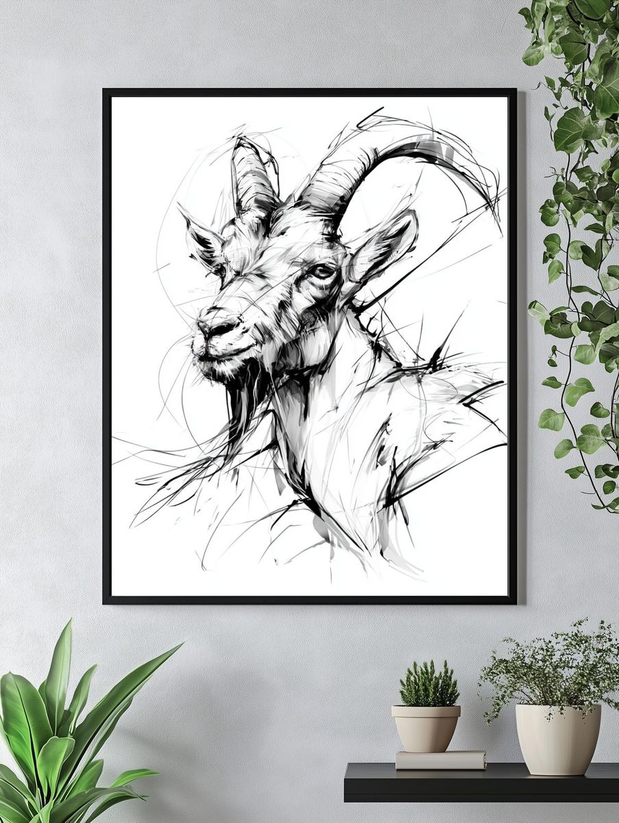 Mountain Goat Ink Sketch Poster. — room view 4