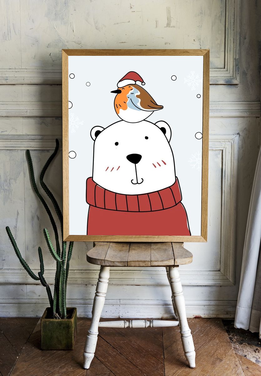 Hand drawn bear bird enjoying. — room view 1