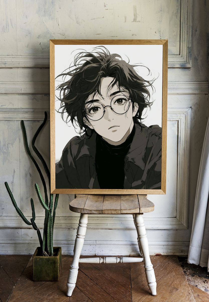 Anime Portrait with Glasses Poster. room preview