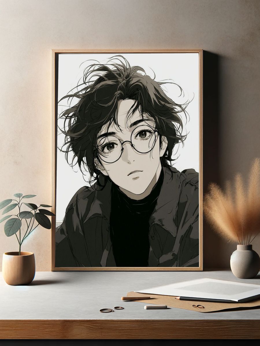 Anime Portrait with Glasses Poster. — room view 2