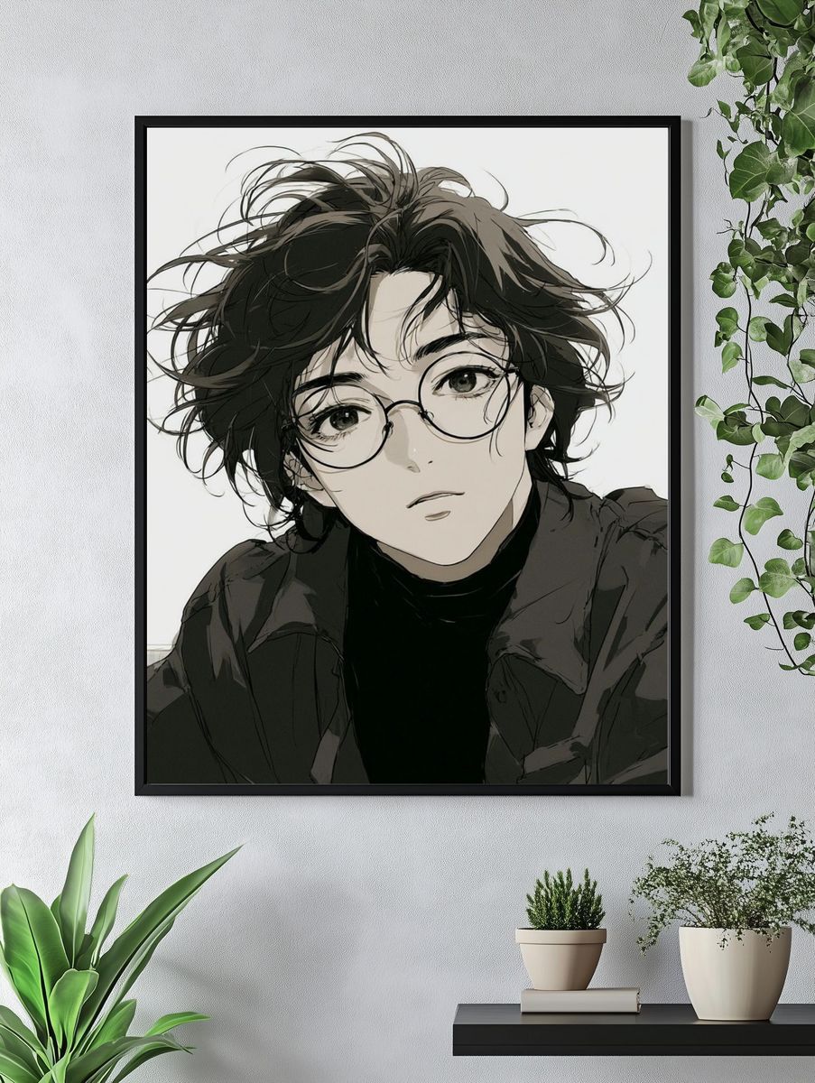 Anime Portrait with Glasses Poster. — room view 4