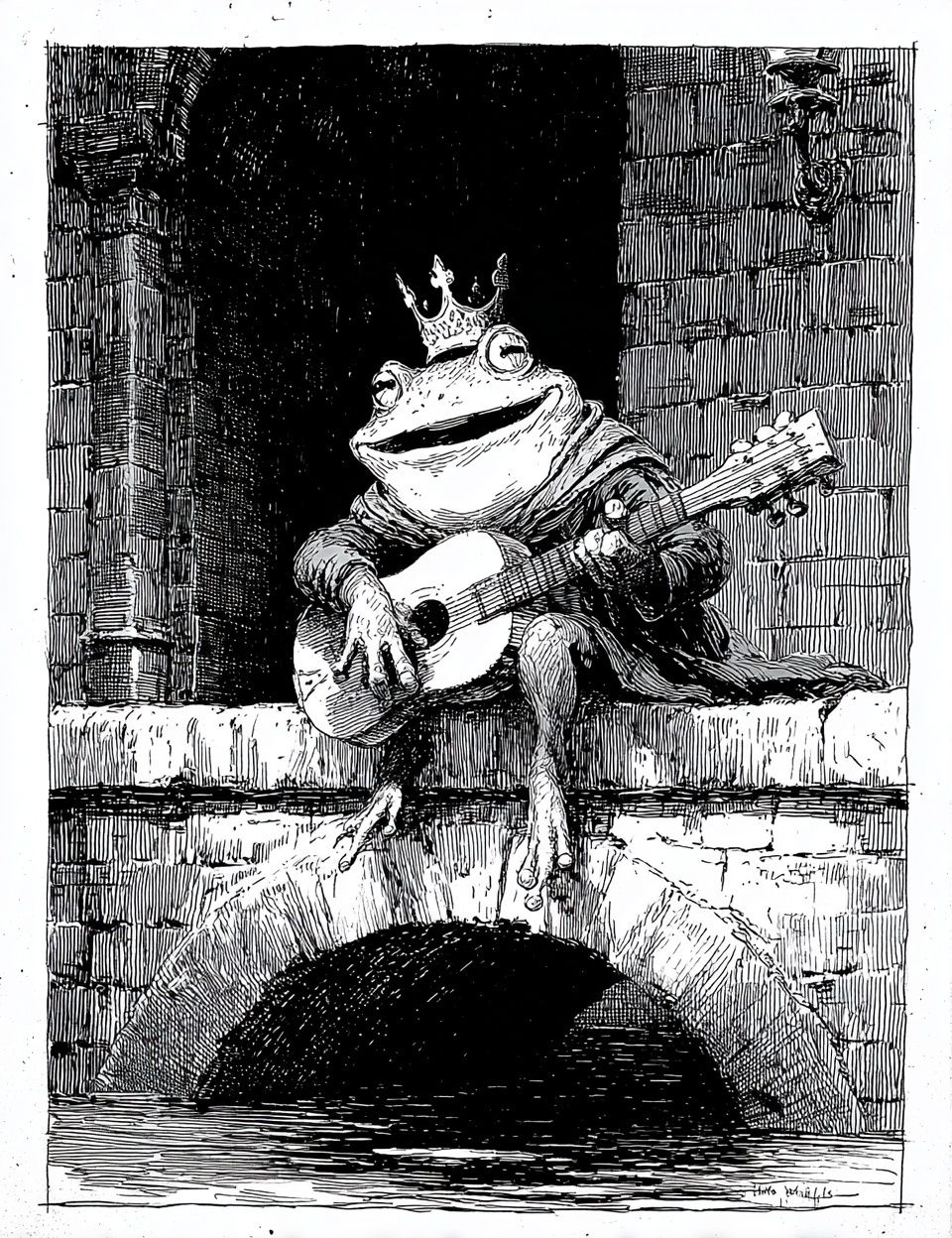 Crowned Frog Guitarist Print. poster — animals art