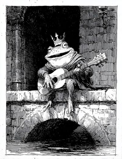 Crowned Frog Guitarist Print. poster
