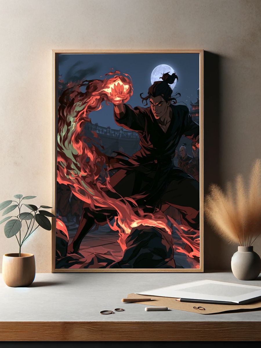 Firebender Warrior Anime Poster. — room view 2