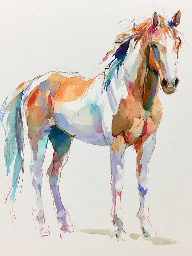 Colorful Horse Watercolor Poster. poster detail
