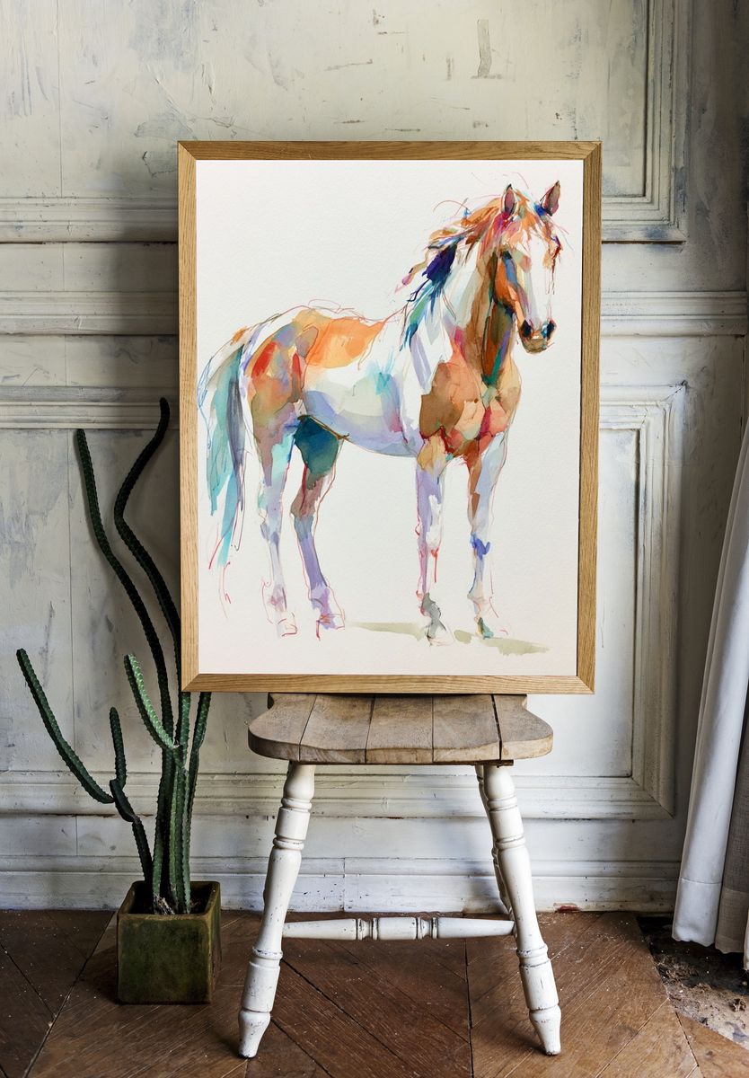 Colorful Horse Watercolor Poster. — room view 1