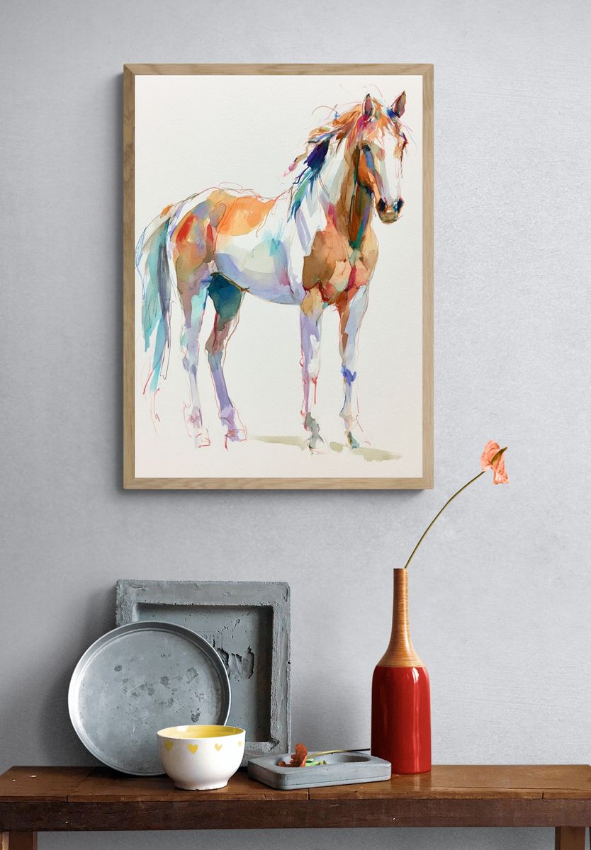 Colorful Horse Watercolor Poster. — room view 3