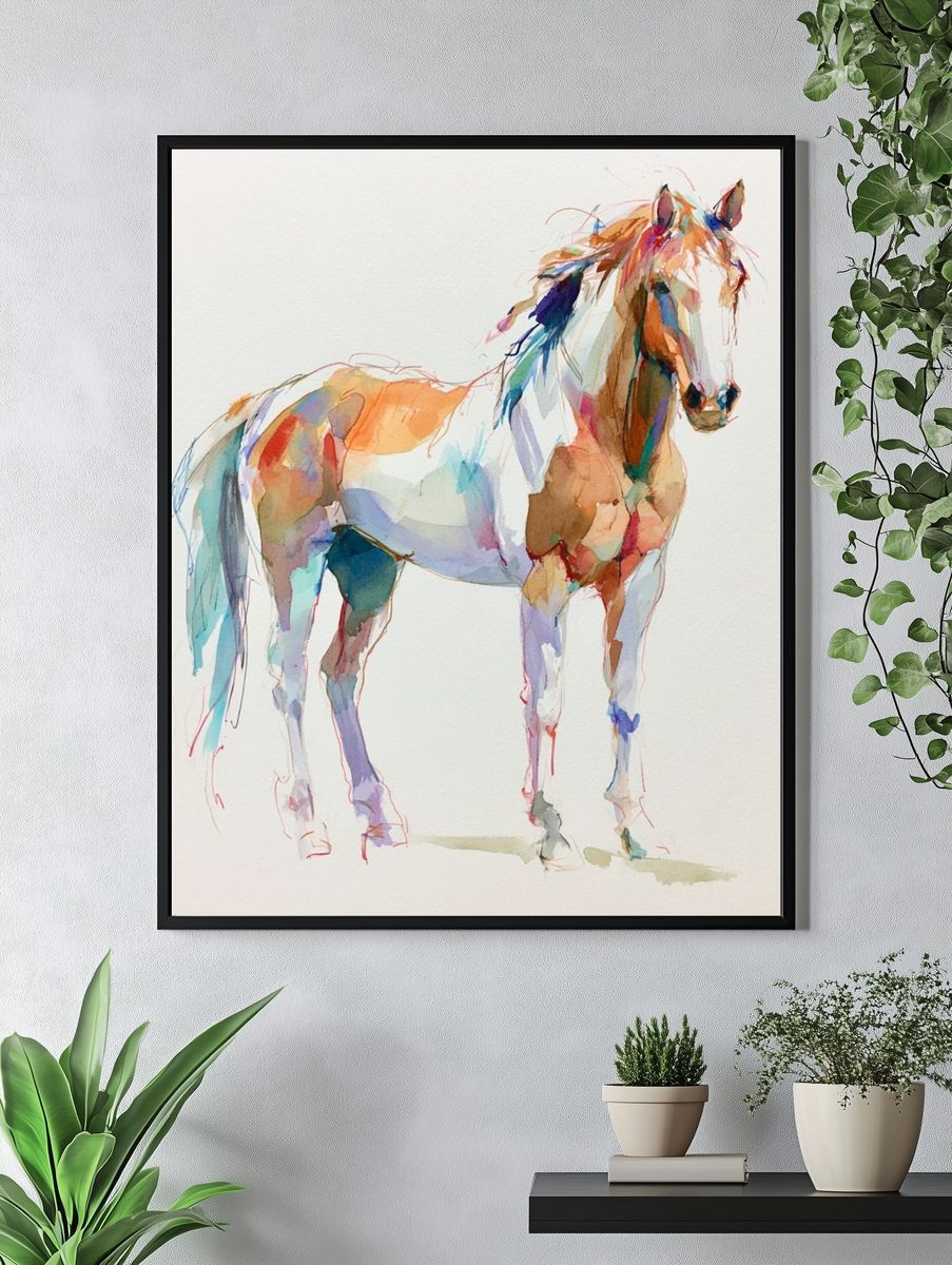 Colorful Horse Watercolor Poster. — room view 4