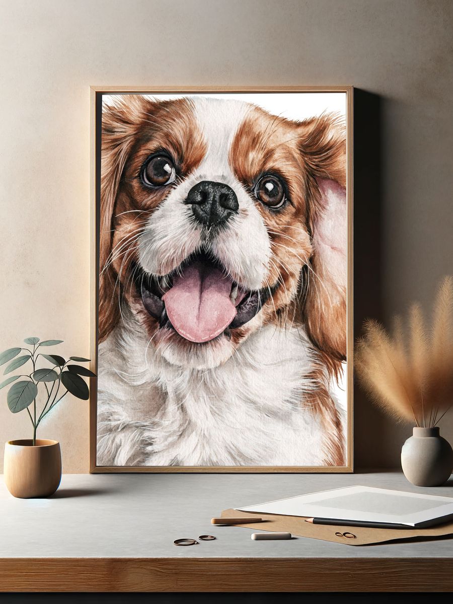 Cavalier King Charles Spaniel Watercolor Poster. — room view 2