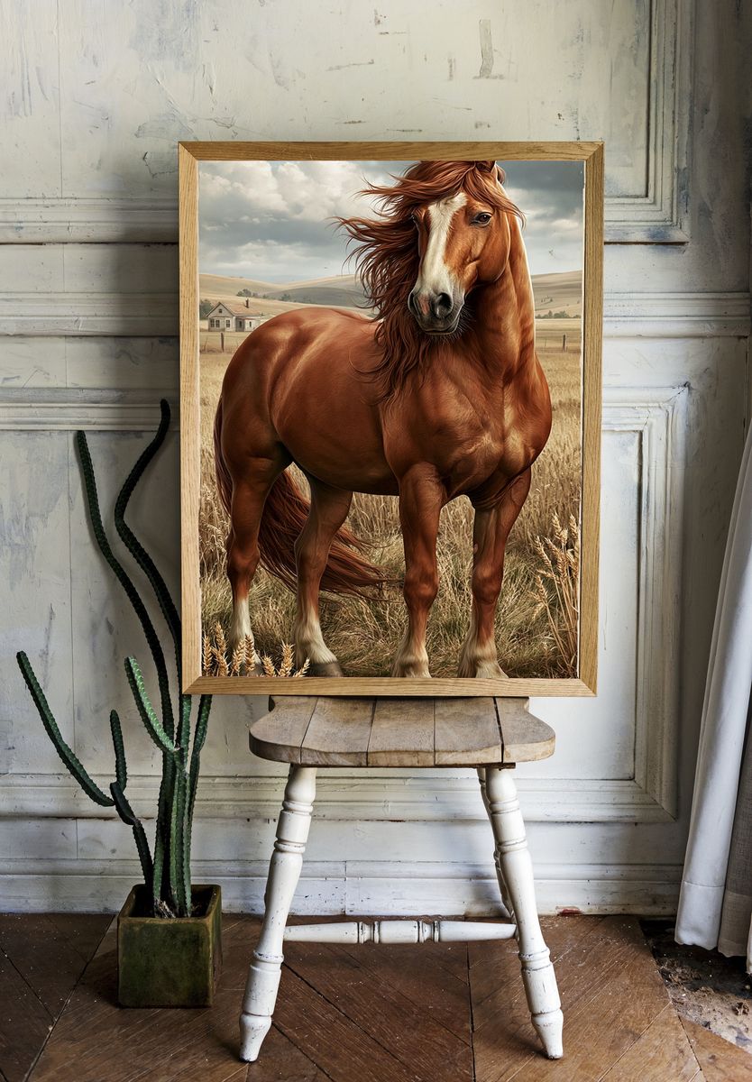 Chestnut Horse Field Poster. — room view 1