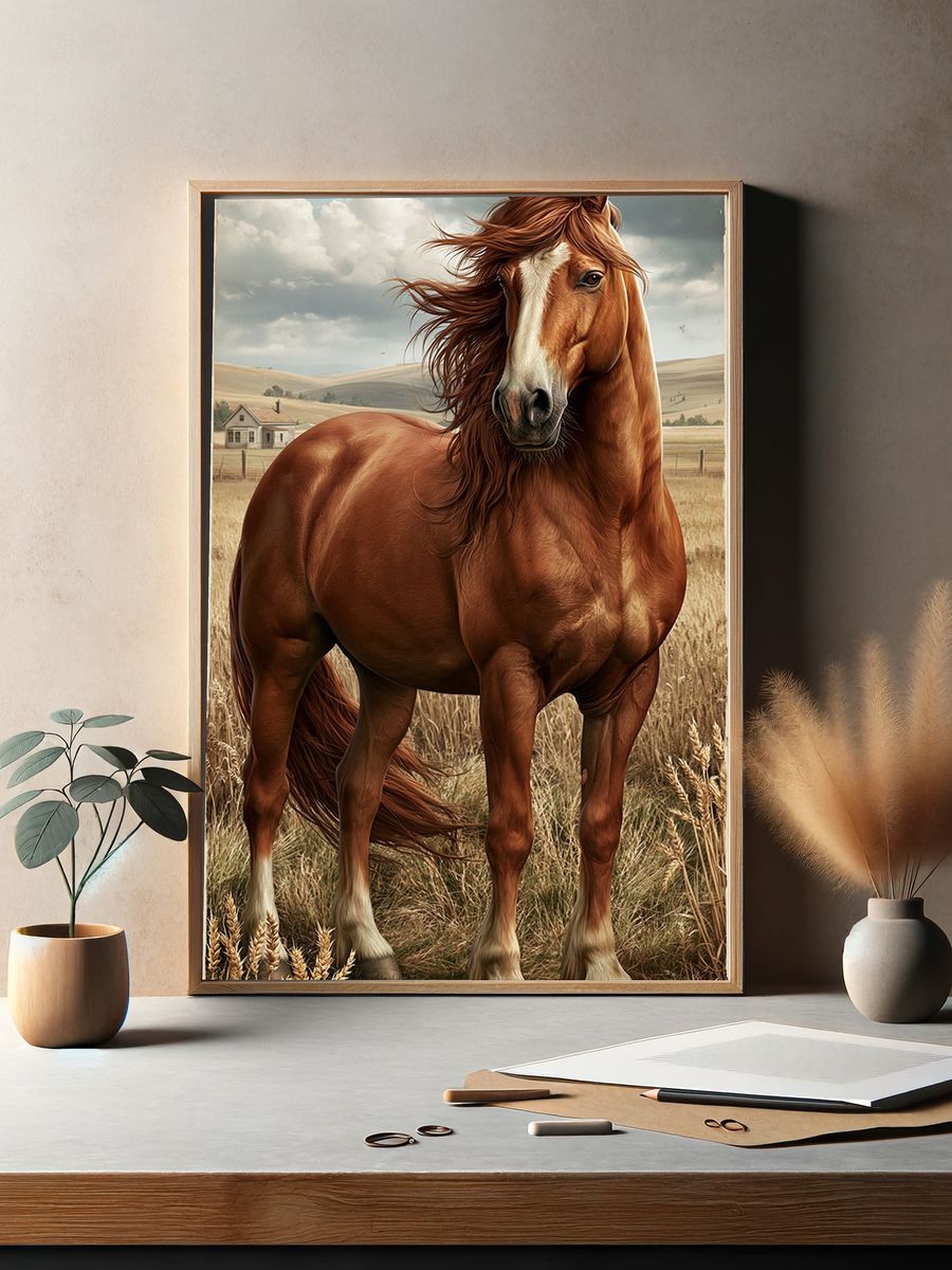 Chestnut Horse Field Poster. — room view 2