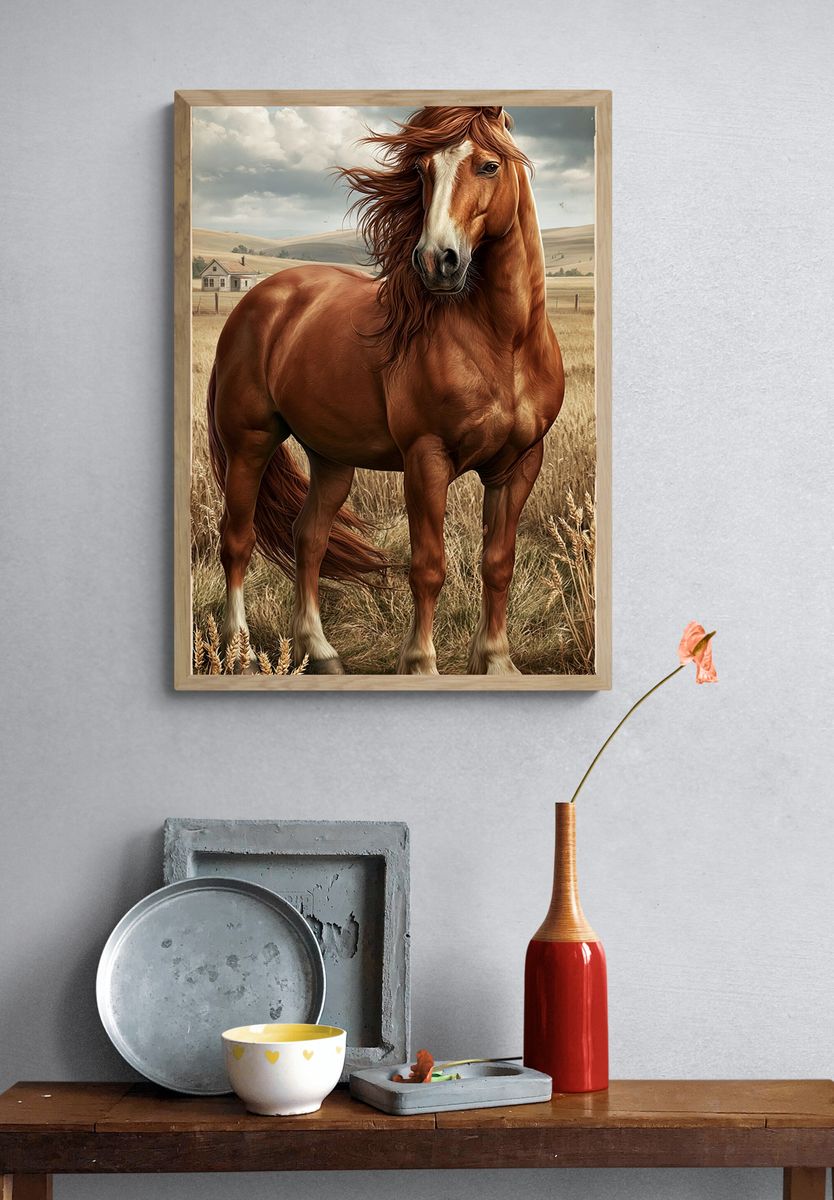 Chestnut Horse Field Poster. — room view 3