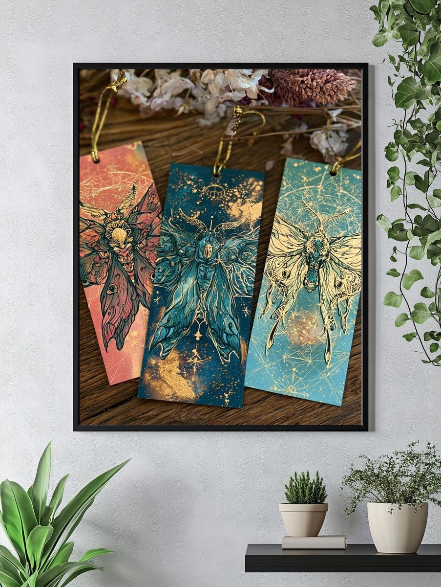 Moth Trio Illustration Poster. — room view 4