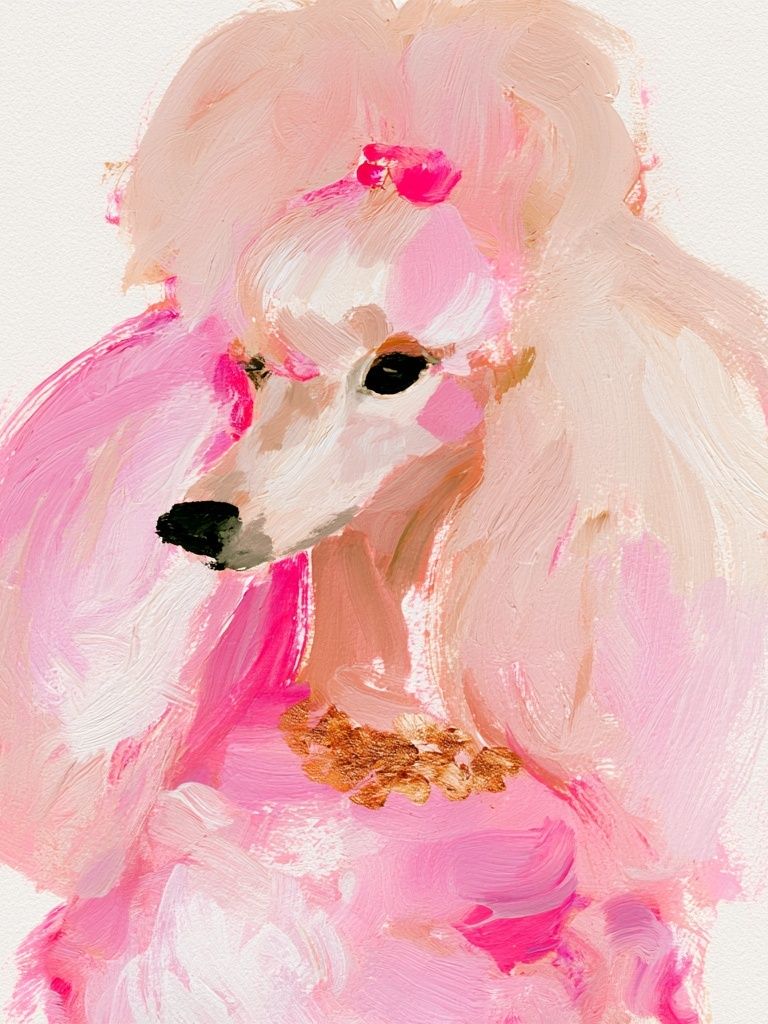 Pink Poodle Portrait Print. poster detail