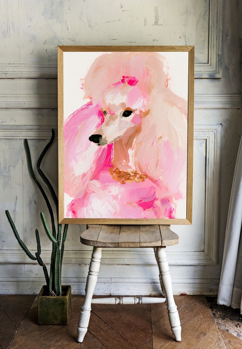 Pink Poodle Portrait Print. — room view 1