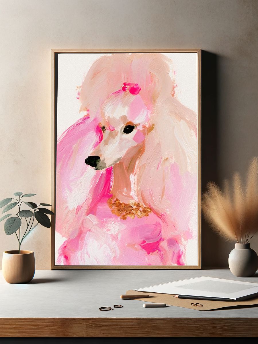 Pink Poodle Portrait Print. — room view 2