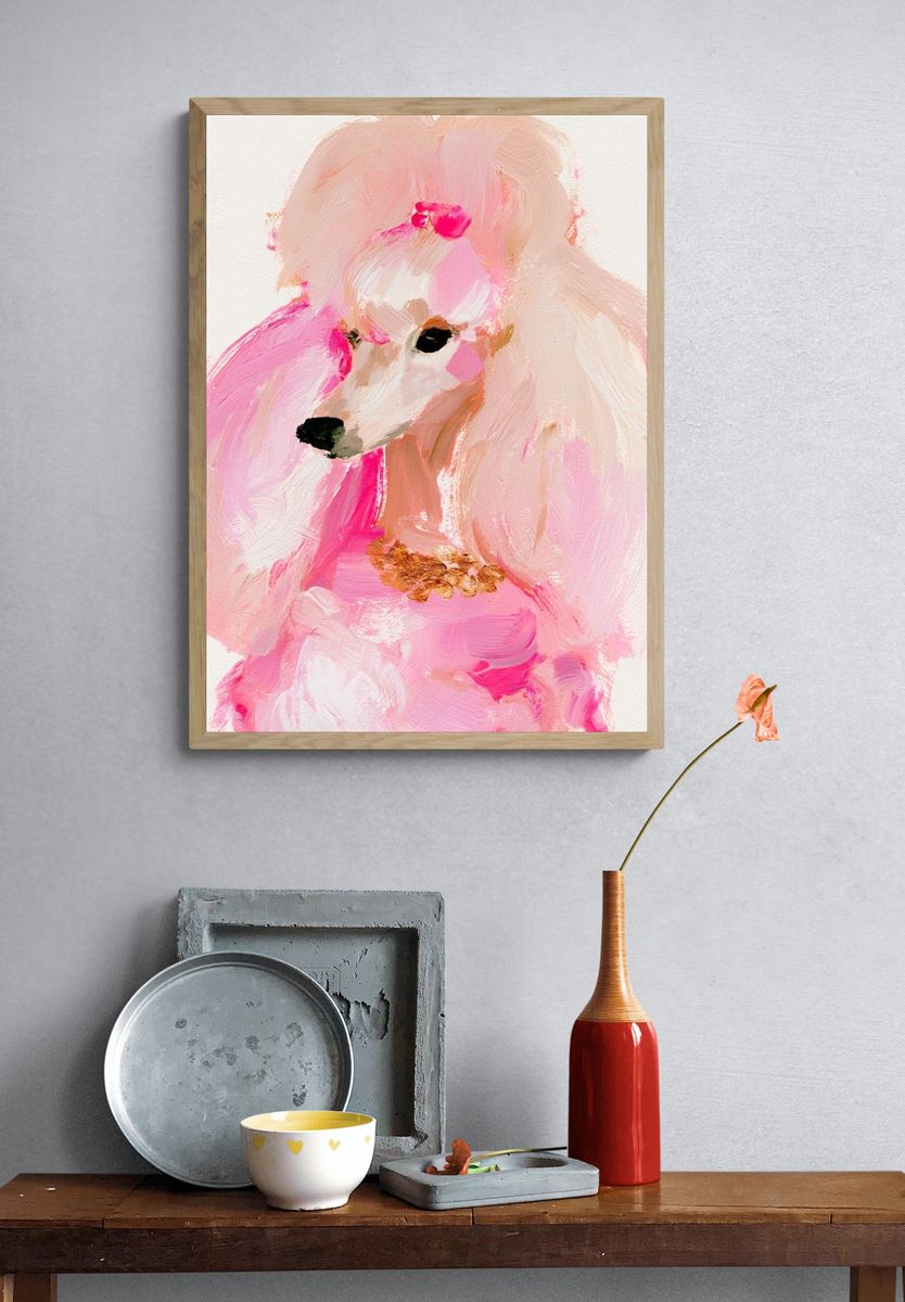 Pink Poodle Portrait Print. — room view 3