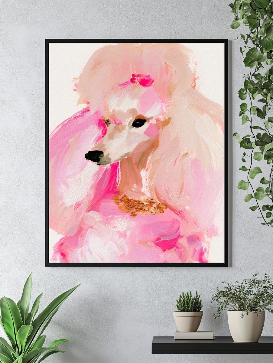 Pink Poodle Portrait Print. — room view 4
