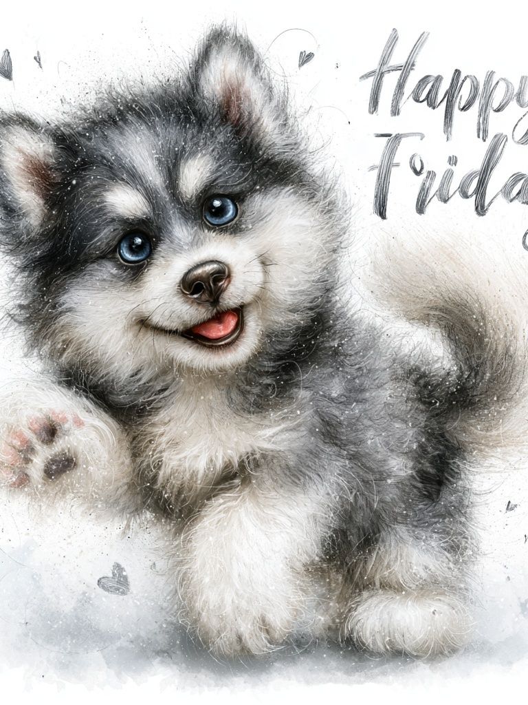 Happy Friday Husky Puppy Print. poster — animals art