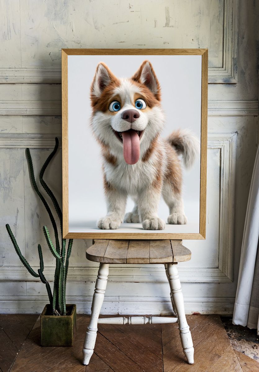 Playful Husky Puppy Illustration Poster. — room view 1