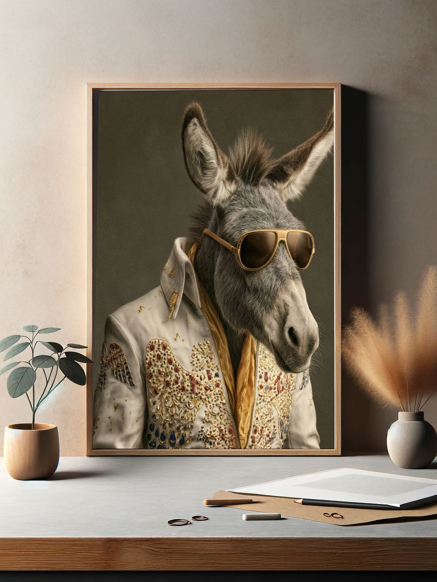 Donkey in Sunglasses Illustration Poster. — room view 2