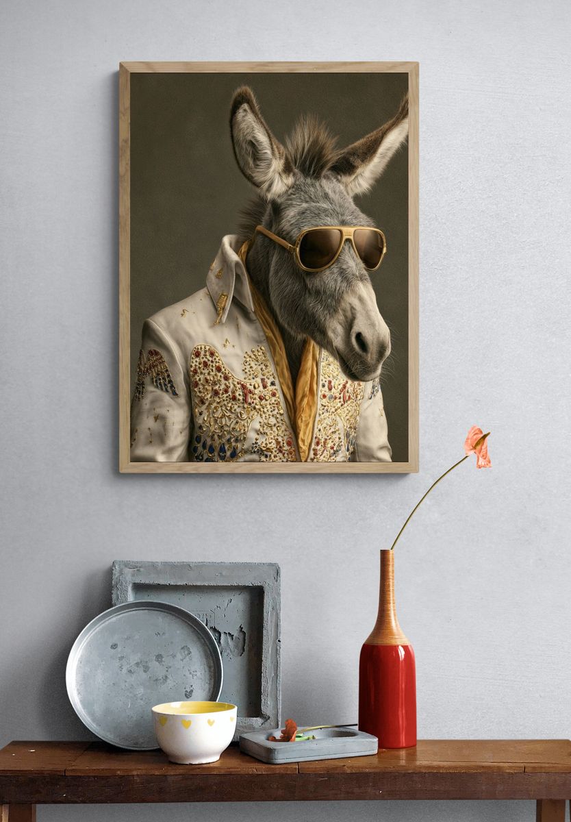 Donkey in Sunglasses Illustration Poster. — room view 3