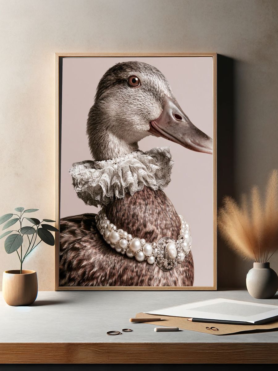 Pearl-Adorned Duck Portrait Print. — room view 2