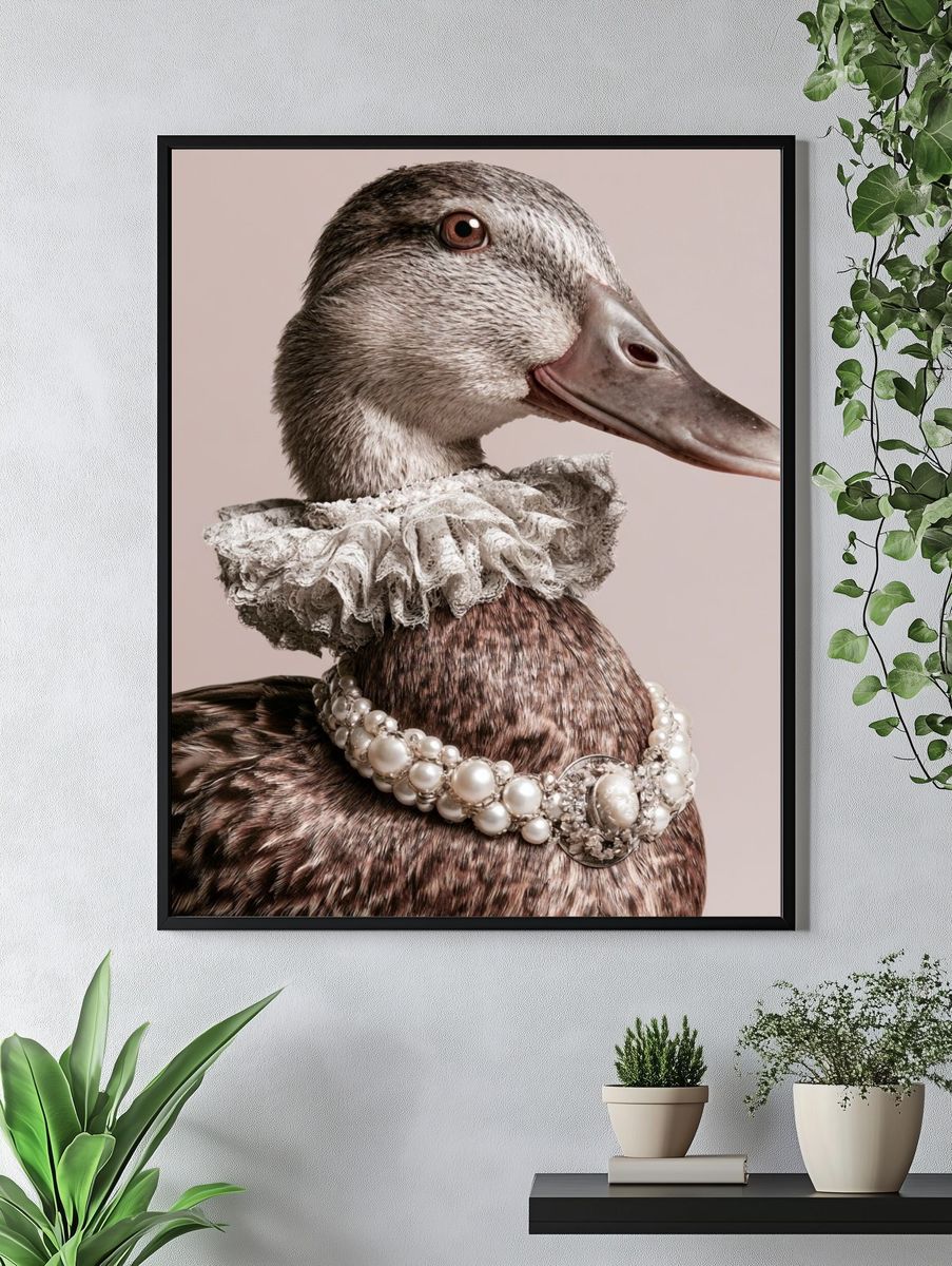 Pearl-Adorned Duck Portrait Print. — room view 4
