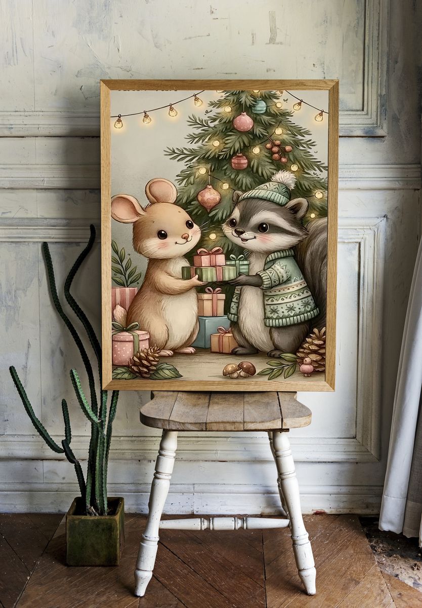 Christmas Mice Gift Tree Poster. — room view 1