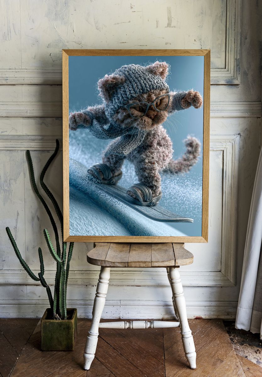 Surfing Cat Digital Art Poster. — room view 1