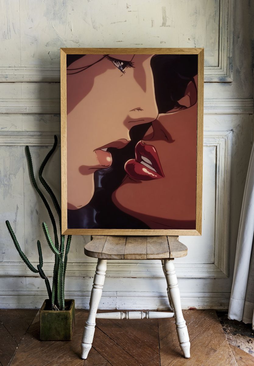 Intimate Anime Kiss Poster. — room view 1