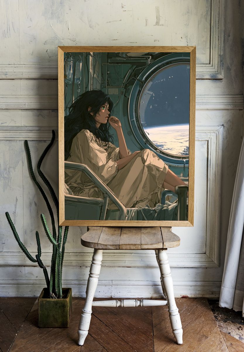Astronaut Window Scene Anime Print. room preview
