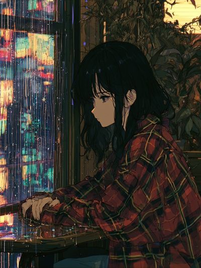 Rainy Window Girl Anime Print. poster