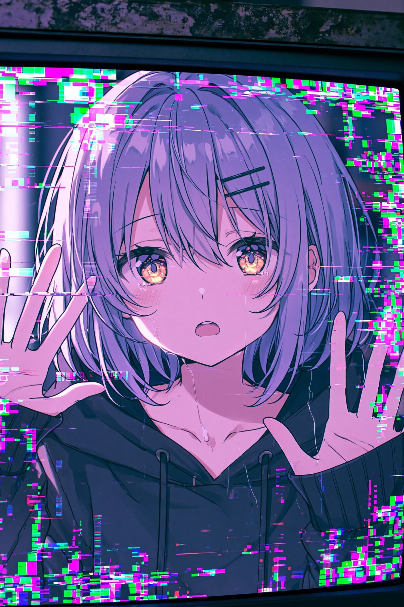 Glitch Anime Girl Digital Art Poster. poster detail
