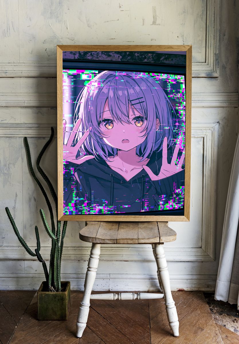 Glitch Anime Girl Digital Art Poster. — room view 1