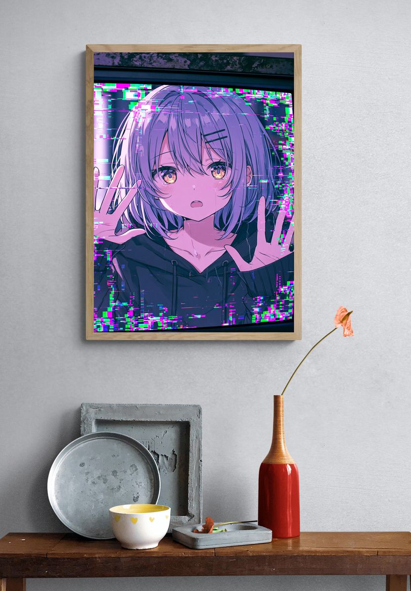 Glitch Anime Girl Digital Art Poster. — room view 3