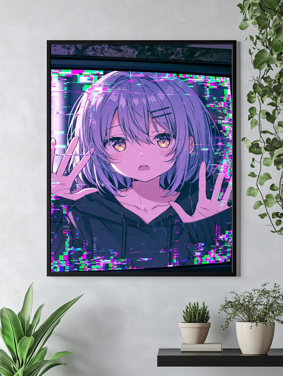 Glitch Anime Girl Digital Art Poster. — room view 4