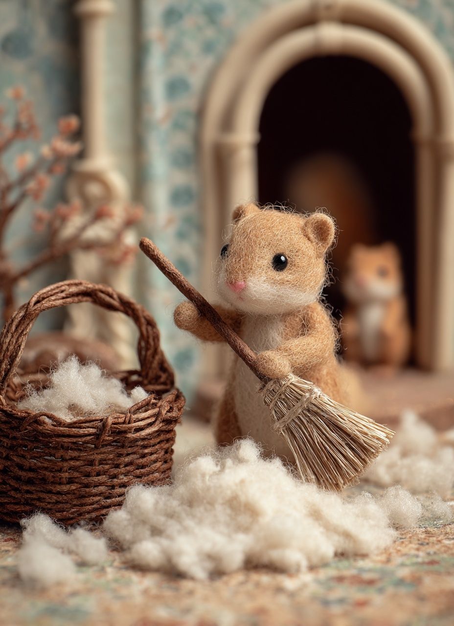 Hamster Cleaning Miniature Scene Poster. poster detail