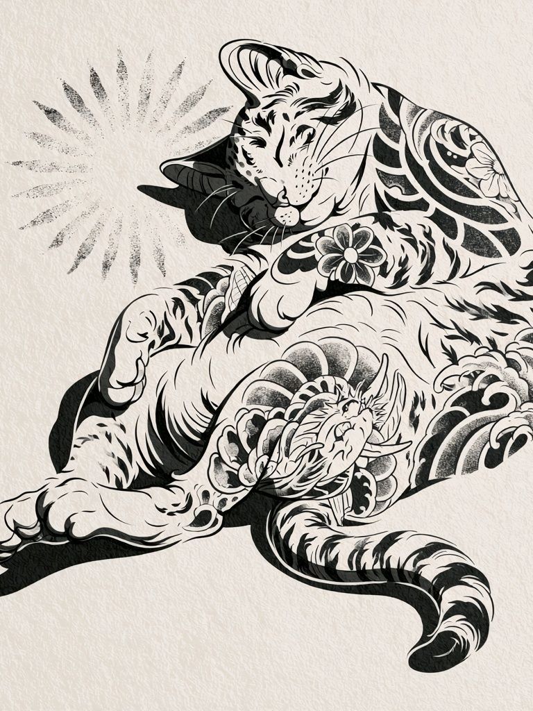 Sleeping Tiger Ink Poster. poster — animals art