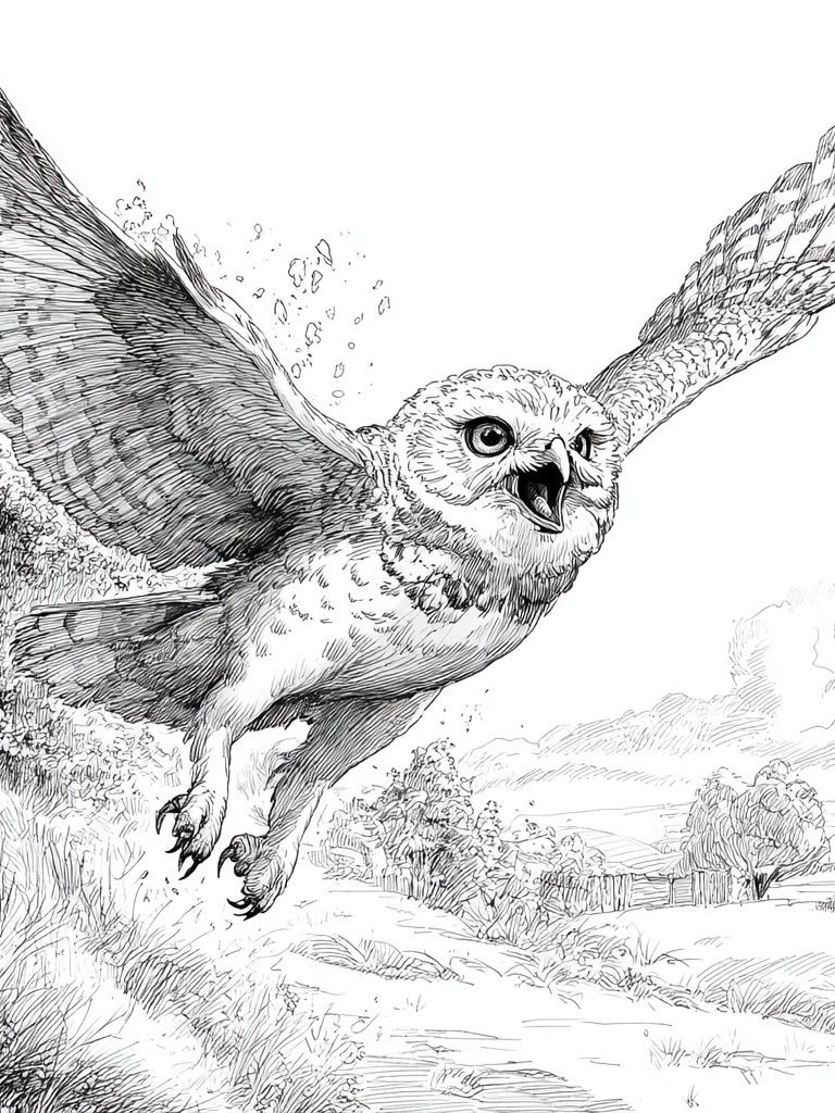 Flying Owl Ink Illustration Poster. poster detail