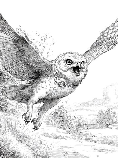 Flying Owl Ink Illustration Poster. poster