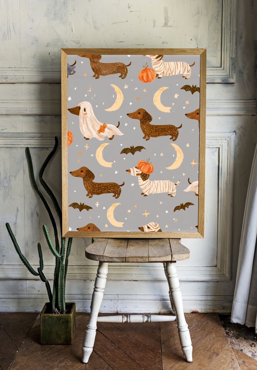 Halloween Dachshund Pattern Poster. — room view 1
